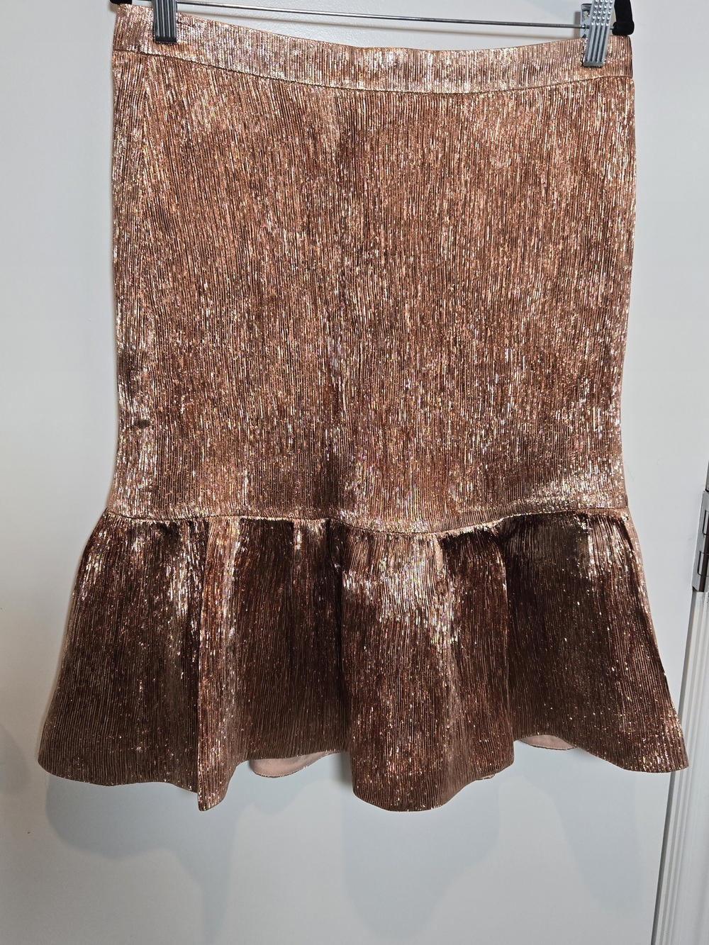 J. Crew Metallic Rose-Gold Ruffle-Hem Midi Skirt